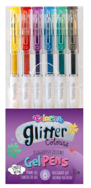 Długopisy żelowe 6 kolorów brokatowe Colorino p20