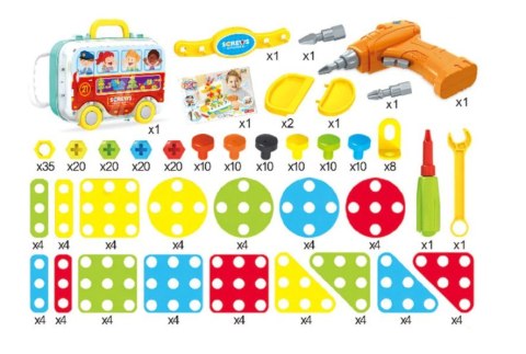 Wkrętarka wiertarka śrubki klocki konstrukcyjne zestaw majsterkowicza walizka 258 elementów