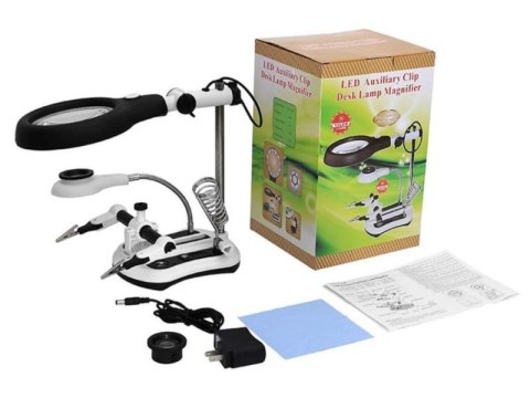 Zestaw Duża trzecia ręka Lupa LED + Uchwyt Na Lutownicę