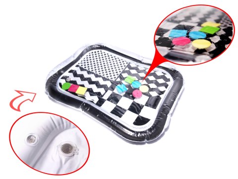 Mata wodna sensoryczna dmuchana dla niemowląt kontrastowa czarno-biała szachownica XXL 65x50 cm