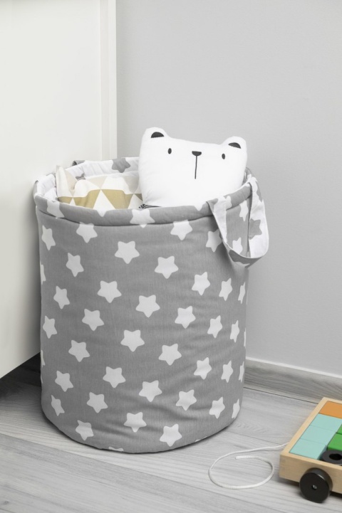 Bawełniany kosz na zabawki Sensillo - GWIAZDKI SZARE