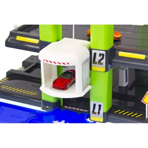 MOCHTOYS Nowoczesny Mega Garaż 2+3 Poziomy Parking Samochodzik Znaki Drogowe