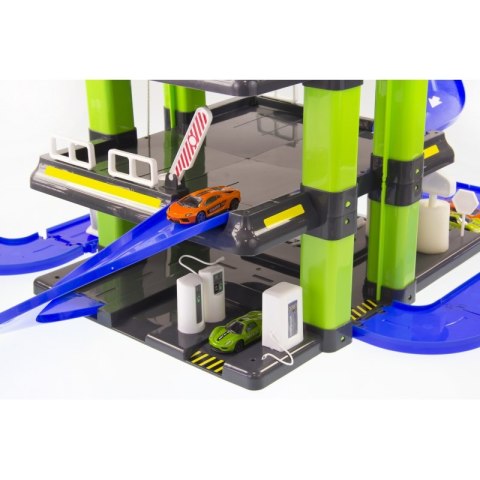 MOCHTOYS Nowoczesny Mega Garaż 2+3 Poziomy Parking Samochodzik Znaki Drogowe