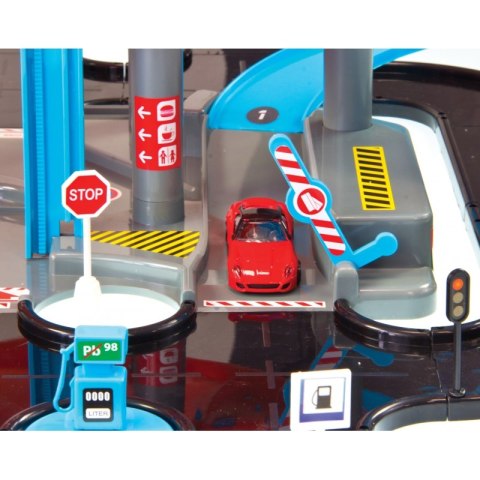 MOCHTOYS Parking 3 Poziomy Garaż Samochodzik Znaki Drogowe