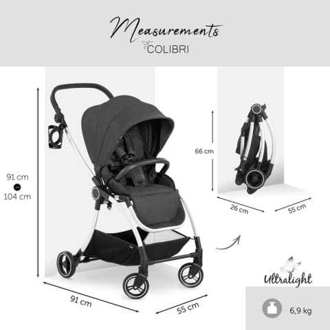 HAUCK COLIBRI Ultralekki wózek spacerowy 6,9 kg ładowność do 25 kg - MELANGE BLACK