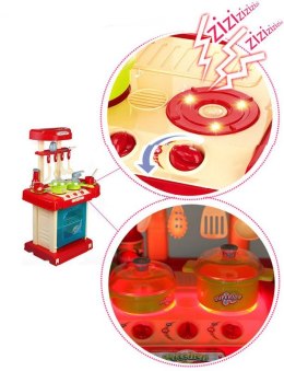Kuchnia dla dzieci z dźwiękiem koszyk z akcesoriami walizka czerwona