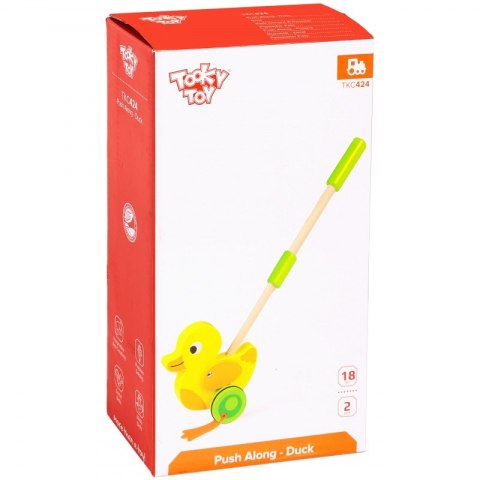 TOOKY TOY Drewniana Kaczka do Pchania na Kiju Pchacz