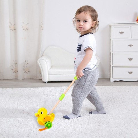 TOOKY TOY Drewniana Kaczka do Pchania na Kiju Pchacz