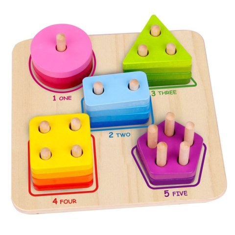 TOOKY TOY Drewniany Sorter Geometryczny Nauka Kształtów Liczenia Kolorów Montessori