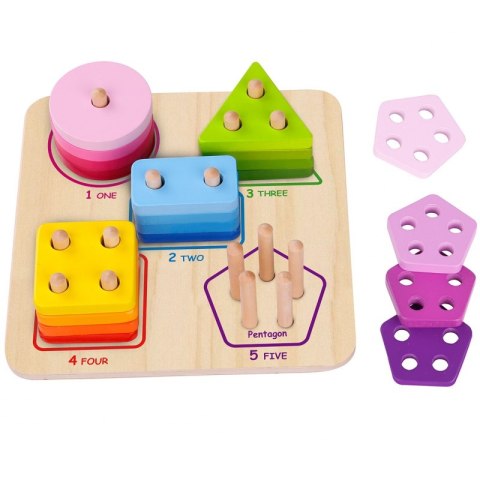 TOOKY TOY Drewniany Sorter Geometryczny Nauka Kształtów Liczenia Kolorów Montessori
