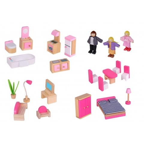 TOOKY TOY Dwupiętrowy Drewniany Domek Dla Lalek