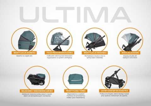 RIKO ULTIMA ULTRA LIGHT 3w1 Wózek wielofunkcyjny z ultralekką gondolą i fotelikem 0-13 kg - 01 GREY FOX