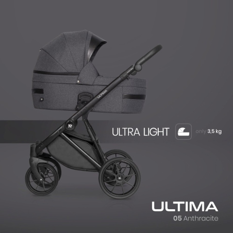 RIKO ULTIMA ULTRA LIGHT 3w1 Wózek wielofunkcyjny z ultralekką gondolą i fotelikem 0-13 kg - 05 ANTHRACITE