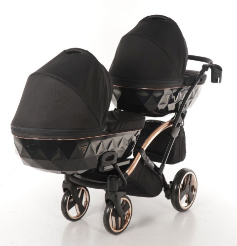 DIAMOND INDIVIDUAL DUO SLIM 3w1 JUNAMA wózek dla bliźniąt jeden za drugim z fotelikiem Kite 0-13kg Polski Produkt -03 gold frame