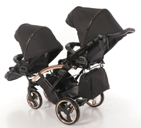 DIAMOND INDIVIDUAL DUO SLIM 3w1 JUNAMA wózek dla bliźniąt jeden za drugim z fotelikiem Kite 0-13kg Polski Produkt -03 gold frame