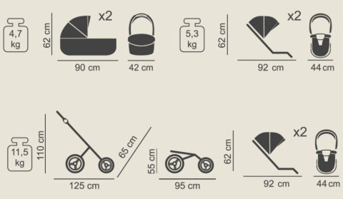 DIAMOND INDIVIDUAL DUO SLIM 3w1 JUNAMA wózek dla bliźniąt jeden za drugim z fotelikiem Kite 0-13kg Polski Produkt -03 gold frame