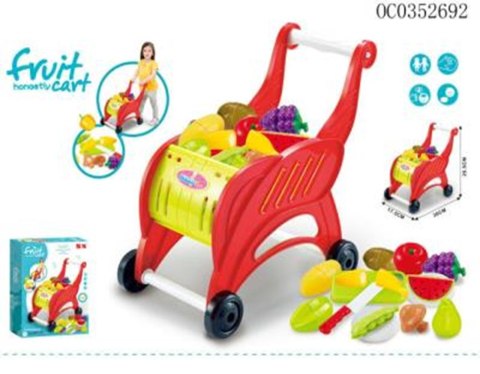 Wózek sklepowy na zakupy dla dzieci + owoce/warzywa do krojenia