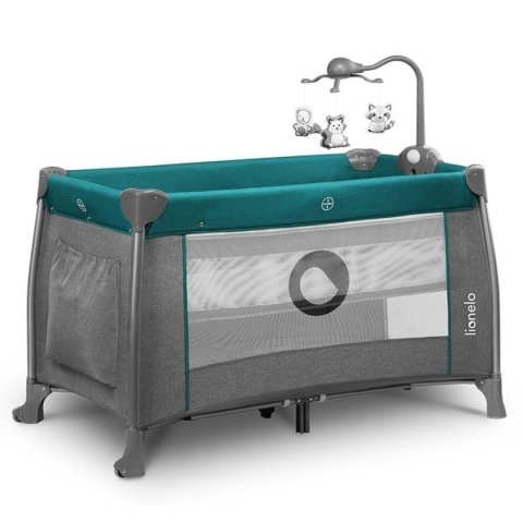 THOMI Lionelo Łóżeczko turystyczne dwa poziomy z akcesoriami - Green Turquoise