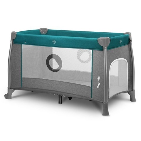THOMI Lionelo Łóżeczko turystyczne dwa poziomy z akcesoriami - Green Turquoise