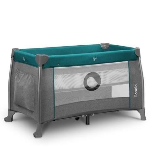 THOMI Lionelo Łóżeczko turystyczne dwa poziomy z akcesoriami - Green Turquoise