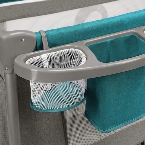 THOMI Lionelo Łóżeczko turystyczne dwa poziomy z akcesoriami - Green Turquoise