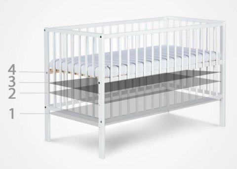 Klupś Łóżeczko drewniane FRANK / RADEK X 120x60cm wyciągane szczebelki- biały