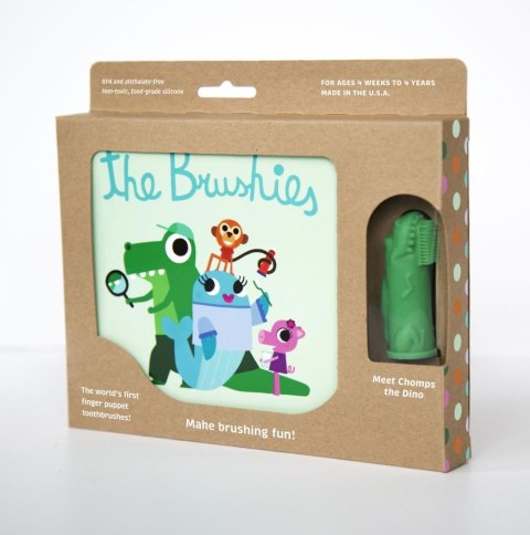 THE BRUSHIES Szczoteczka silikonowa Gryzozaur CHOMPS z książeczką ENG