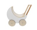Wózek dla lalek spacerówka gondola drewniany pchacz biały