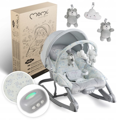 MoMi EBES Leżaczek bujaczek z wibracjami i dźwiękami - Szary gwiazdki