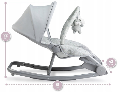 MoMi EBES Leżaczek bujaczek z wibracjami i dźwiękami - Szary liście
