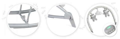 MoMi EBES Leżaczek bujaczek z wibracjami i dźwiękami - Szary liście