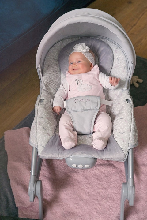 MoMi EBES Leżaczek bujaczek z wibracjami i dźwiękami - Szary liście