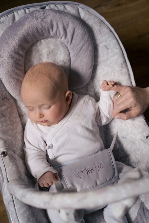 MoMi EBES Leżaczek bujaczek z wibracjami i dźwiękami - Szary liście