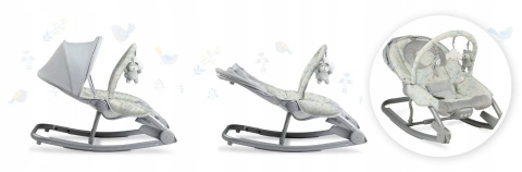 MoMi EBES Leżaczek bujaczek z wibracjami i dźwiękami - Szary ptaszki