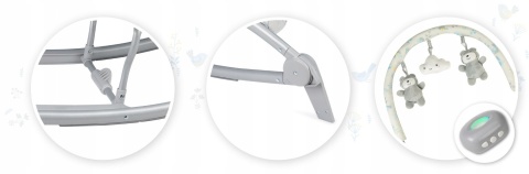 MoMi EBES Leżaczek bujaczek z wibracjami i dźwiękami - Szary ptaszki