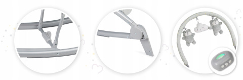 MoMi EBES Leżaczek bujaczek z wibracjami i dźwiękami - Szary serca