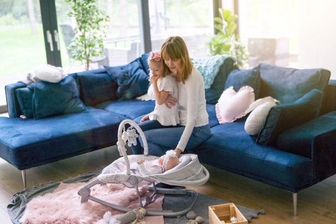 MoMi EBES Leżaczek bujaczek z wibracjami i dźwiękami - Szary serca