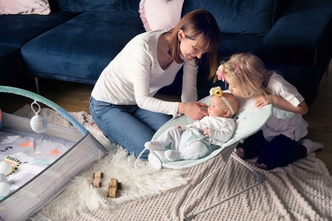 MoMi GLOSSY Leżaczek bujaczek 3w1 z wibracjami i muzyką - Różowy