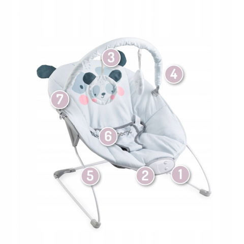 MoMi GLOSSY Leżaczek bujaczek 3w1 z wibracjami i muzyką - Szary
