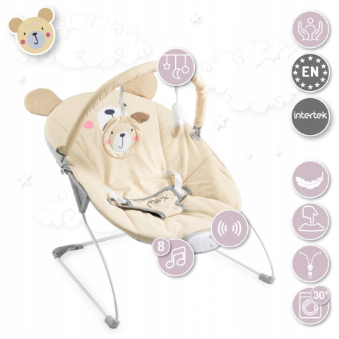 MoMi GLOSSY Leżaczek bujaczek 3w1 z wibracjami i muzyką - Beżowy