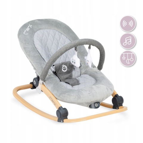 MoMi LUMIWOOD Leżaczek bujaczek z wibracjami i muzyką - Gray