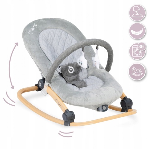 MoMi LUMIWOOD Leżaczek bujaczek z wibracjami i muzyką - Gray