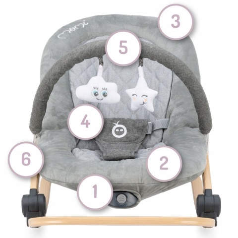 MoMi LUMIWOOD Leżaczek bujaczek z wibracjami i muzyką - Gray