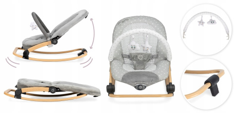 MoMi LUMIWOOD Leżaczek bujaczek z wibracjami i muzyką - Marine