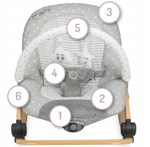 MoMi LUMIWOOD Leżaczek bujaczek z wibracjami i muzyką - Marine