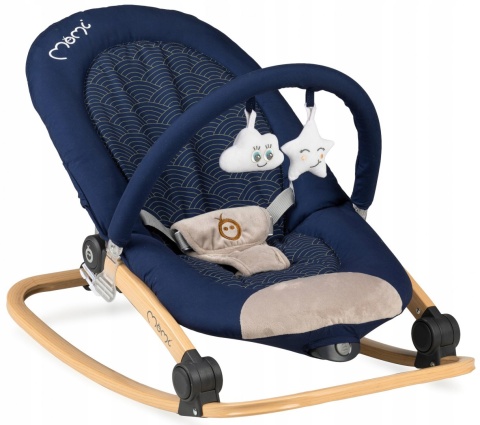 MoMi LUMIWOOD Leżaczek bujaczek z wibracjami i muzyką - Navy