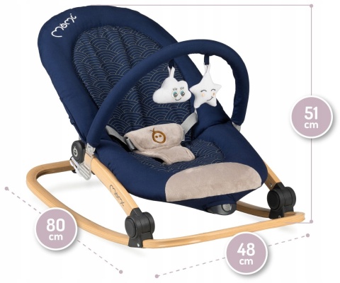 MoMi LUMIWOOD Leżaczek bujaczek z wibracjami i muzyką - Navy