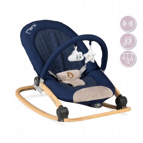 MoMi LUMIWOOD Leżaczek bujaczek z wibracjami i muzyką - Navy