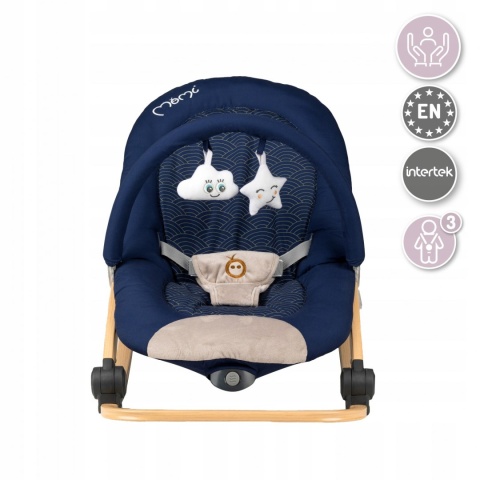 MoMi LUMIWOOD Leżaczek bujaczek z wibracjami i muzyką - Navy