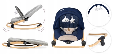 MoMi LUMIWOOD Leżaczek bujaczek z wibracjami i muzyką - Navy